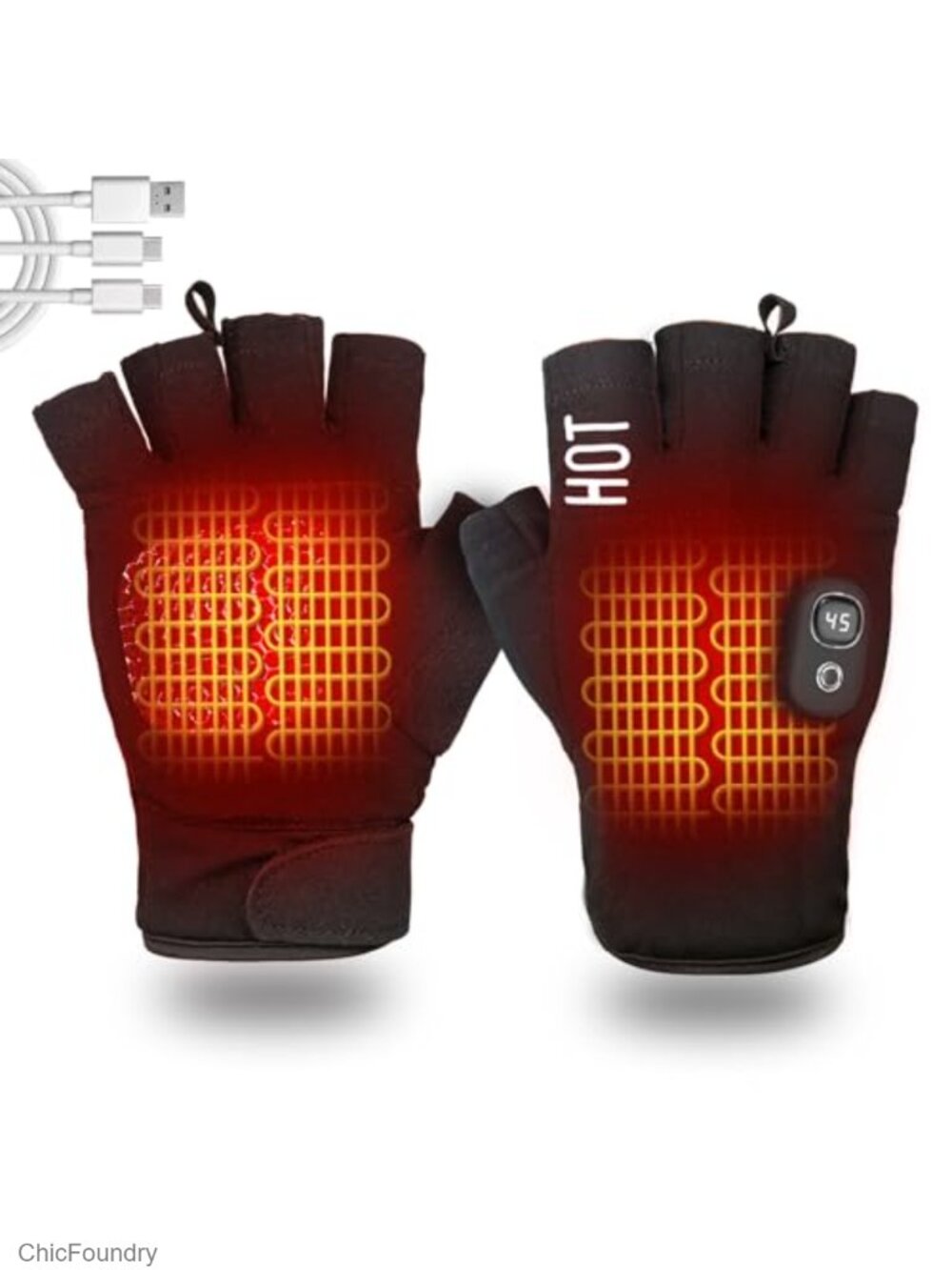 Electric Heated Fingerless Gloves Touchscreen Rechargeable Winter Work